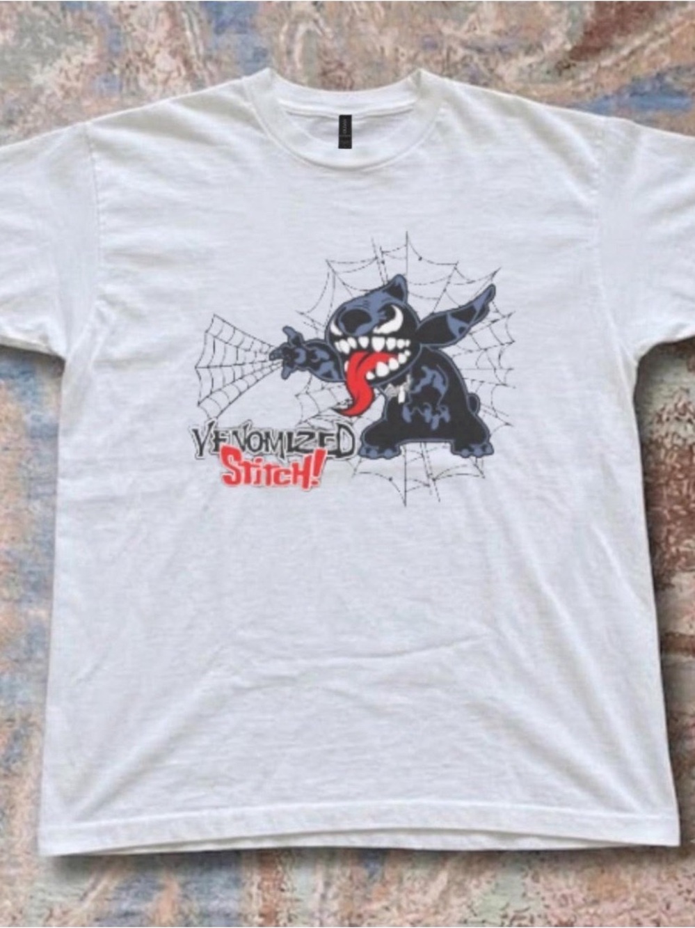 Gildan White Men’s Venomized Stitch Graphic Tee with Red Accent